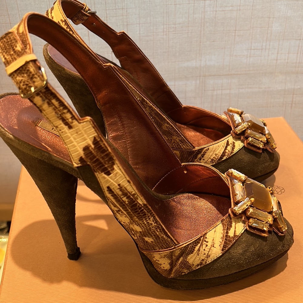 Miu Miu Rhinestone Suede Slingbacks - Picture 5 of 8